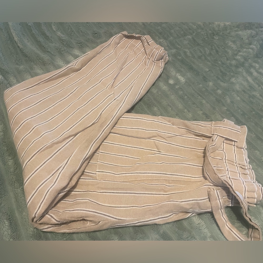Ci Sono Beige and White Striped Pants